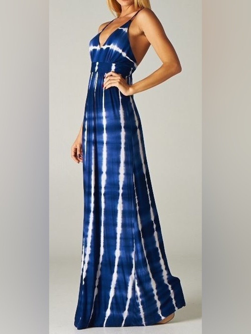 Marineblu Blue and White Tie-Dye Maxi Dress open back size medium summer